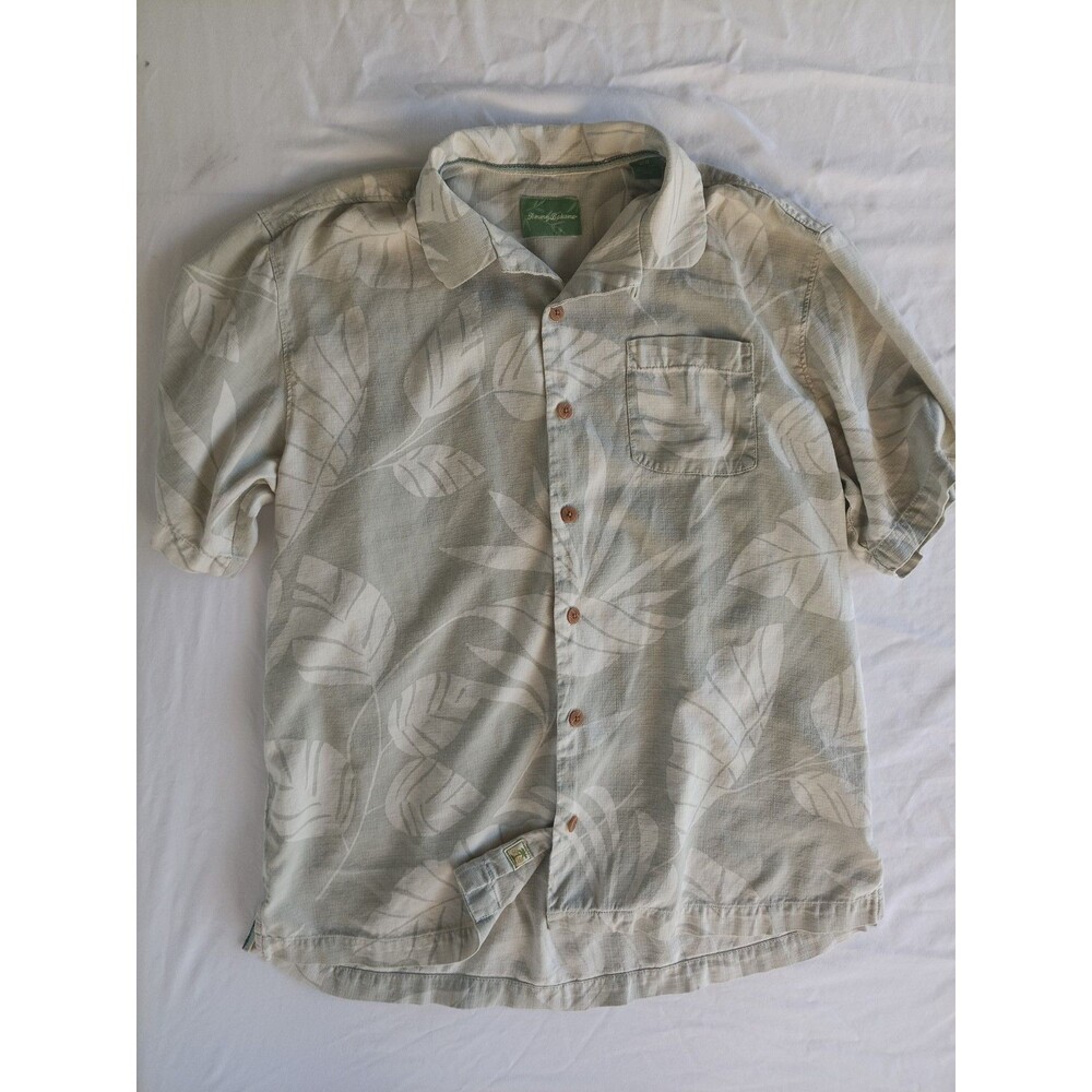 Tommy Bahama 100% Silk Camp Shirt Men's Large MEDIUM Green Floral Jungle Print